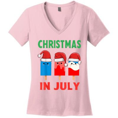 Cute Christmas In July Ice Pops In Santa Hat Women's V-Neck T-Shirt