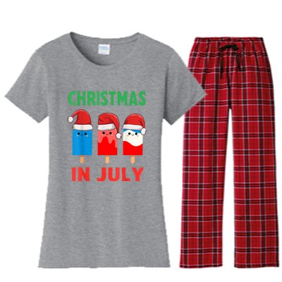 Cute Christmas In July Ice Pops In Santa Hat Women's Flannel Pajama Set