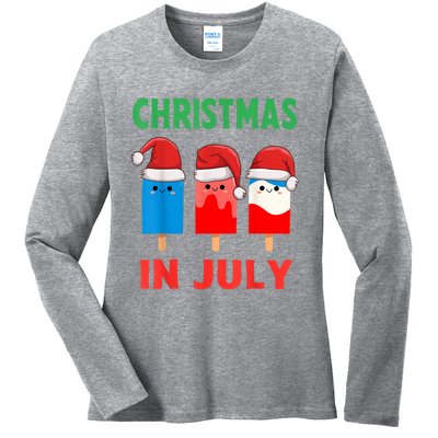 Cute Christmas In July Ice Pops In Santa Hat Ladies Long Sleeve Shirt