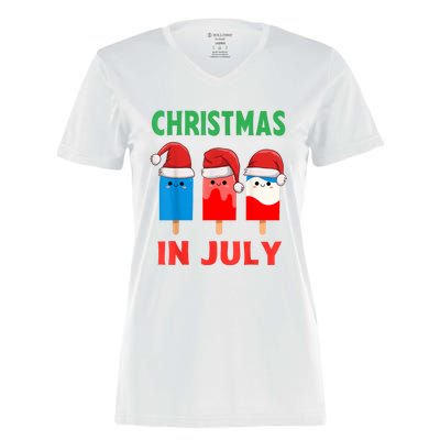 Cute Christmas In July Ice Pops In Santa Hat Women's Momentum V-Neck T-Shirt