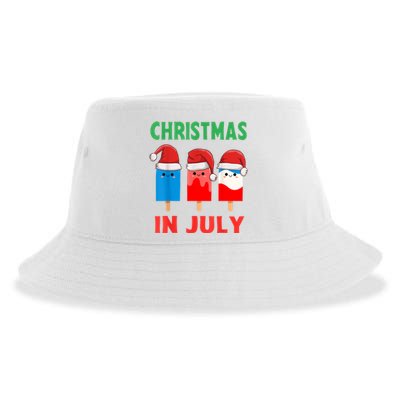 Cute Christmas In July Ice Pops In Santa Hat Sustainable Bucket Hat