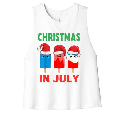 Cute Christmas In July Ice Pops In Santa Hat Women's Racerback Cropped Tank