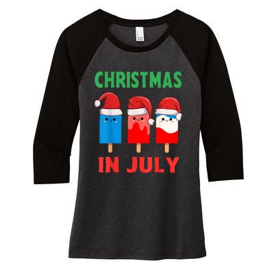 Cute Christmas In July Ice Pops In Santa Hat Women's Tri-Blend 3/4-Sleeve Raglan Shirt