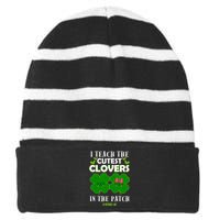 Cutest Clovers In Patch St PatrickS Day Prek Teacher Funny Gift Striped Beanie with Solid Band