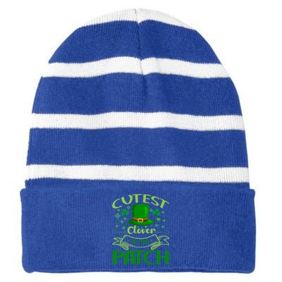 Cutest Clover In The Patch Funny St Patricks Day Gift Striped Beanie with Solid Band