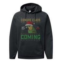 Conure Claus is Coming Ugly Sweater Xmas Ugly  Performance Fleece Hoodie