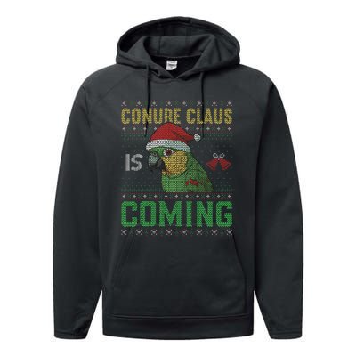 Conure Claus is Coming Ugly Sweater Xmas Ugly  Performance Fleece Hoodie