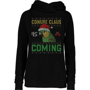 Conure Claus is Coming Ugly Sweater Xmas Ugly  Womens Funnel Neck Pullover Hood