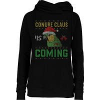 Conure Claus is Coming Ugly Sweater Xmas Ugly  Womens Funnel Neck Pullover Hood