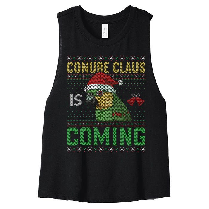 Conure Claus is Coming Ugly Sweater Xmas Ugly  Women's Racerback Cropped Tank