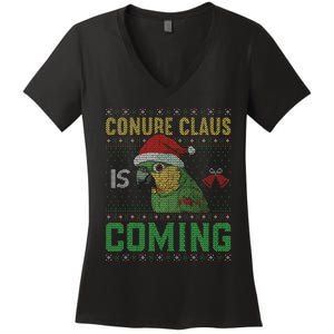 Conure Claus is Coming Ugly Sweater Xmas Ugly  Women's V-Neck T-Shirt