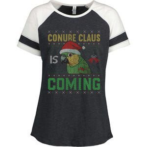 Conure Claus is Coming Ugly Sweater Xmas Ugly  Enza Ladies Jersey Colorblock Tee