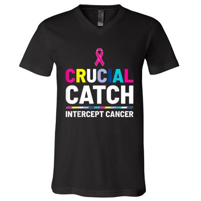 Crucial Catch Intercept Cancer Breast Cancer Awareness V-Neck T-Shirt