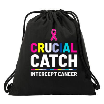 Crucial Catch Intercept Cancer Breast Cancer Awareness Drawstring Bag