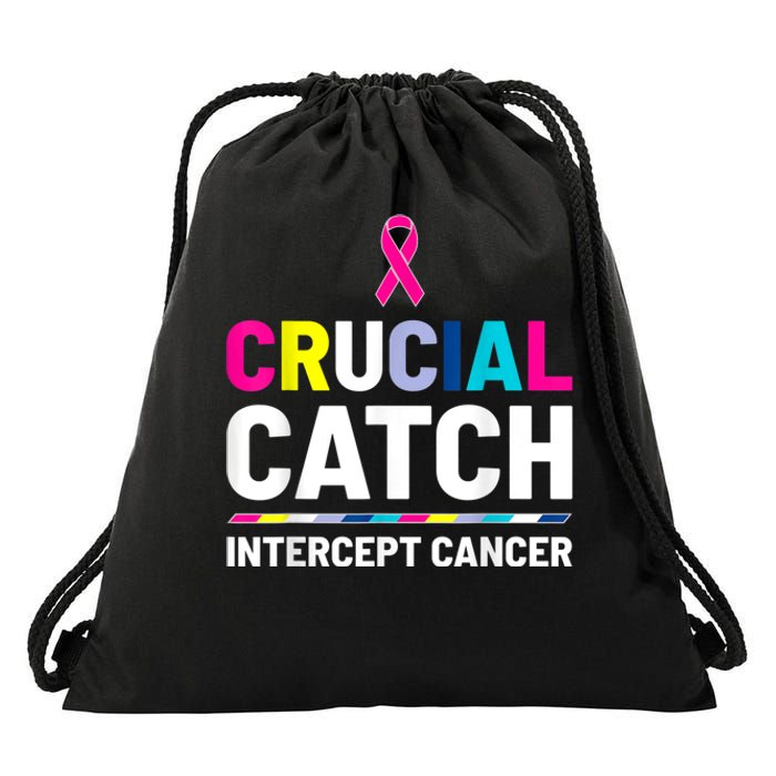 Crucial Catch Intercept Cancer Breast Cancer Awareness Drawstring Bag