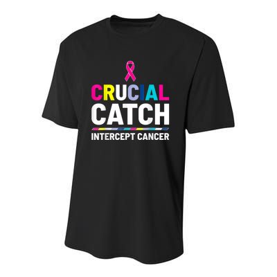 Crucial Catch Intercept Cancer Breast Cancer Awareness Youth Performance Sprint T-Shirt