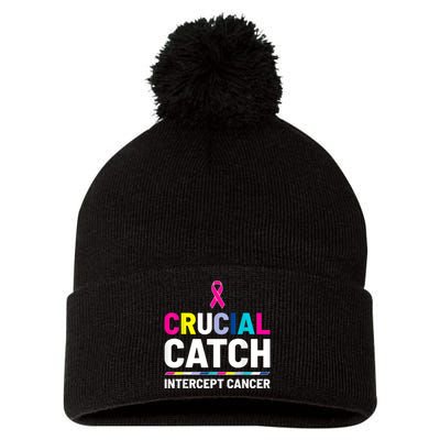 Crucial Catch Intercept Cancer Breast Cancer Awareness Pom Pom 12in Knit Beanie