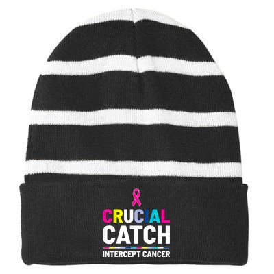 Crucial Catch Intercept Cancer Breast Cancer Awareness Striped Beanie with Solid Band