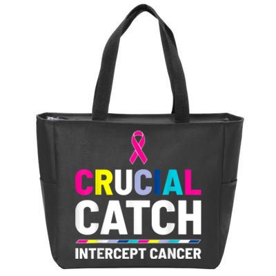 Crucial Catch Intercept Cancer Breast Cancer Awareness Zip Tote Bag