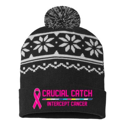 Crucial Catch Intercept Cancer Breast Breast Cancer Awareness USA-Made Snowflake Beanie