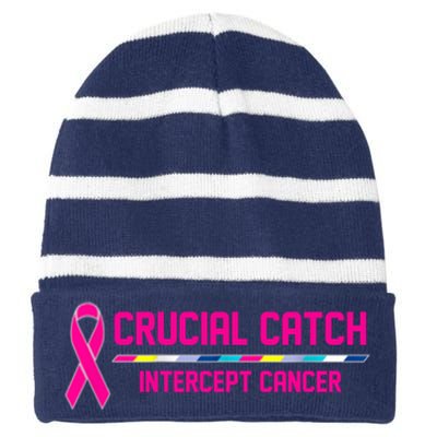 Crucial Catch Intercept Cancer Breast Breast Cancer Awareness Striped Beanie with Solid Band