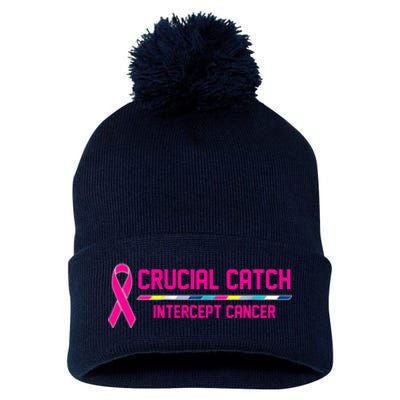 Crucial Catch Intercept Cancer Breast Breast Cancer Awareness Pom Pom 12in Knit Beanie