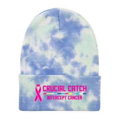 Crucial Catch Intercept Cancer Breast Breast Cancer Awareness Tie Dye 12in Knit Beanie