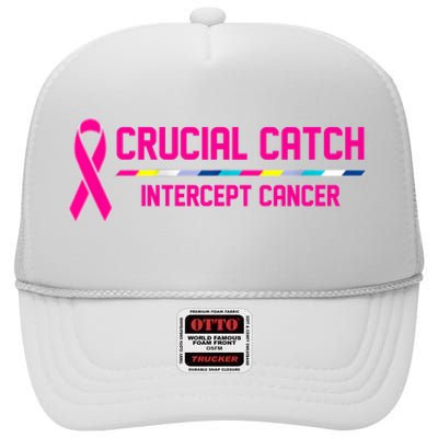 Crucial Catch Intercept Cancer Breast Breast Cancer Awareness High Crown Mesh Back Trucker Hat