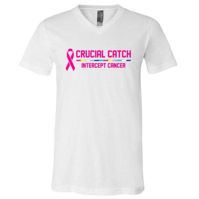 Crucial Catch Intercept Cancer Breast Breast Cancer Awareness V-Neck T-Shirt