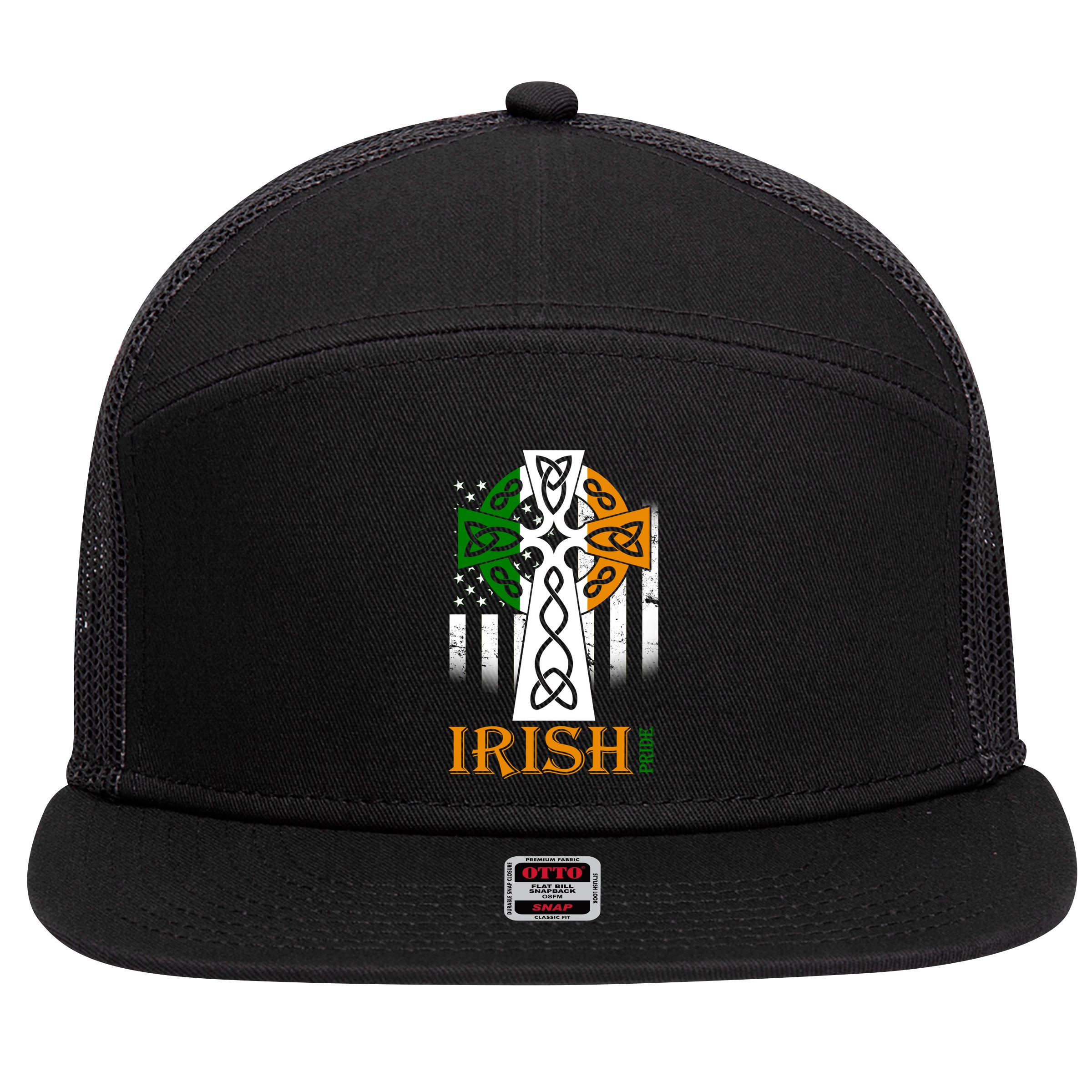 Celtic Cross Irish American Pride 7 Panel Mesh Trucker Snapback Hat