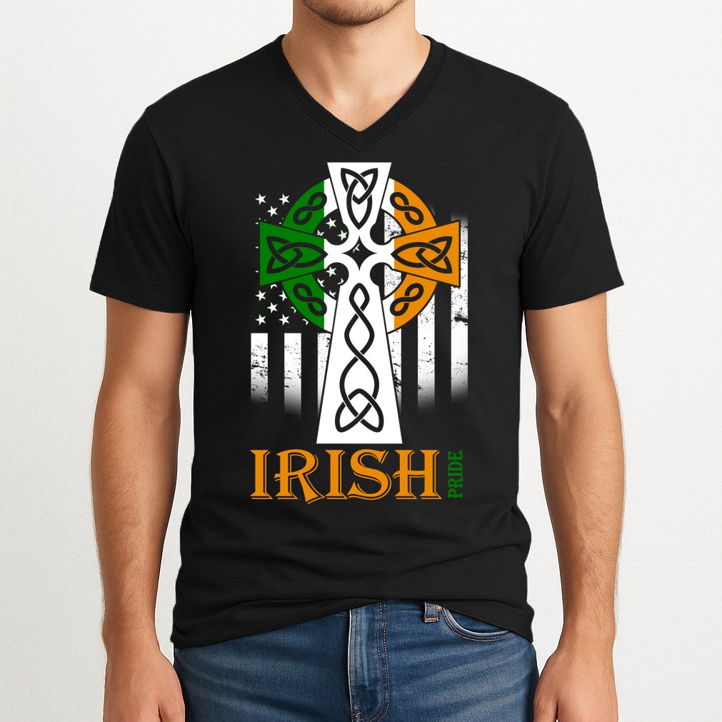 Celtic Cross Irish American Pride V-Neck T-Shirt