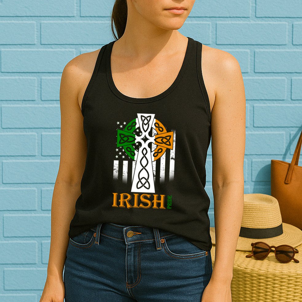Celtic Cross Irish American Pride Womens Tank Top