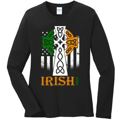 Celtic Cross Irish American Pride Ladies Long Sleeve Shirt