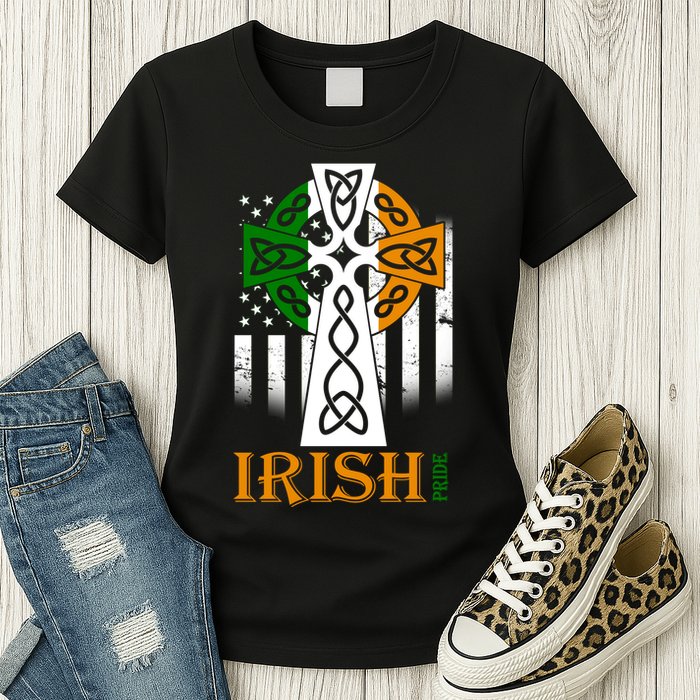 Celtic Cross Irish American Pride Womens T-Shirt