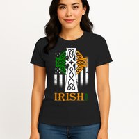 Celtic Cross Irish American Pride Womens T-Shirt