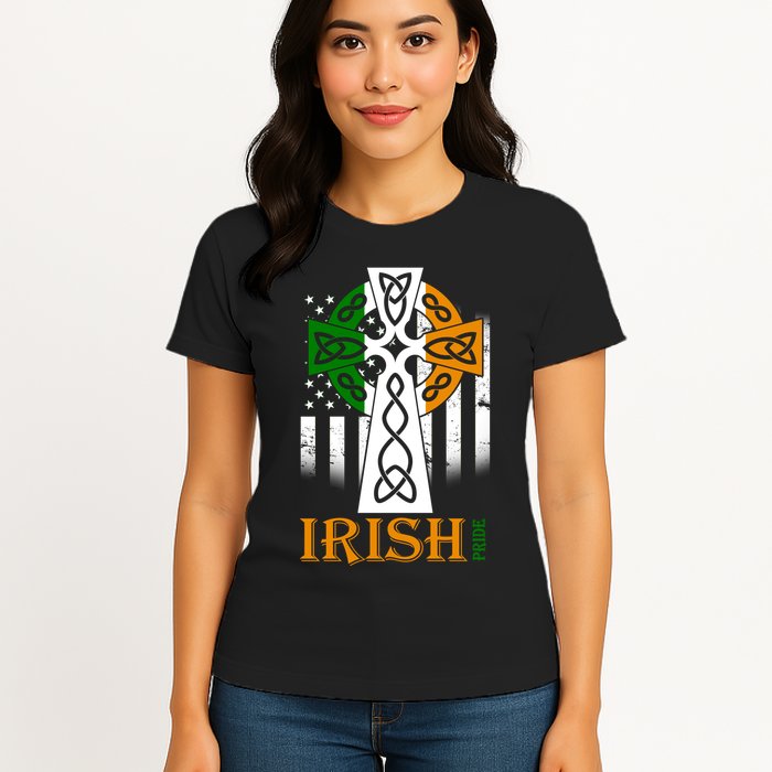 Celtic Cross Irish American Pride Womens T-Shirt