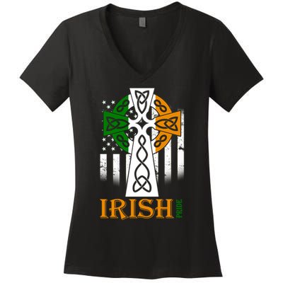 Celtic Cross Irish American Pride Women's V-Neck T-Shirt