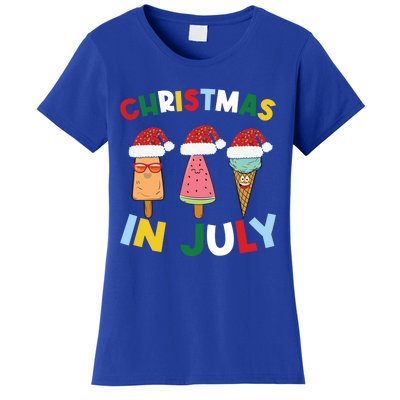 Cute Christmas In July Ice Pops In Santa Hat Costume Funny Gift Women's T-Shirt