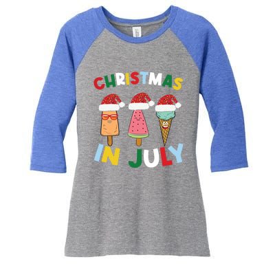 Cute Christmas In July Ice Pops In Santa Hat Costume Funny Gift Women's Tri-Blend 3/4-Sleeve Raglan Shirt