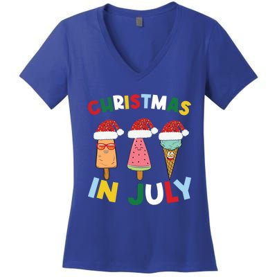 Cute Christmas In July Ice Pops In Santa Hat Costume Funny Gift Women's V-Neck T-Shirt