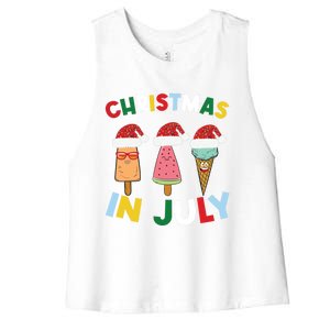 Cute Christmas In July Ice Pops In Santa Hat Costume Funny Gift Women's Racerback Cropped Tank