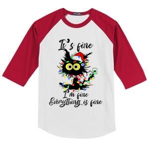 Cat Christmas ItS Fine IM Fine Everything Is Fine Kids Colorblock Raglan Jersey