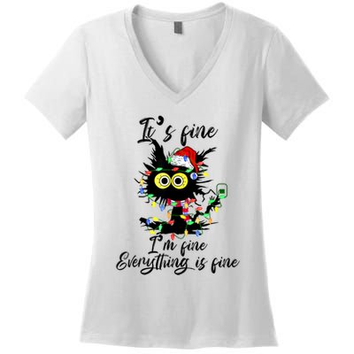 Cat Christmas ItS Fine IM Fine Everything Is Fine Women's V-Neck T-Shirt