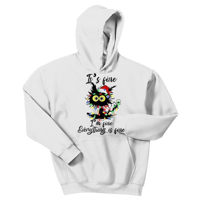 Cat Christmas ItS Fine IM Fine Everything Is Fine Kids Hoodie