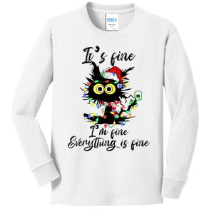 Cat Christmas ItS Fine IM Fine Everything Is Fine Kids Long Sleeve Shirt