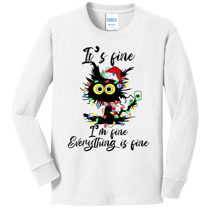 Cat Christmas ItS Fine IM Fine Everything Is Fine Kids Long Sleeve Shirt