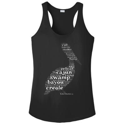 Cajun Creole I Love Louisiana Pelican Graphic Ladies PosiCharge Competitor Racerback Tank