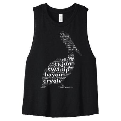 Cajun Creole I Love Louisiana Pelican Graphic Women's Racerback Cropped Tank