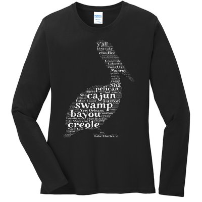 Cajun Creole I Love Louisiana Pelican Graphic Ladies Long Sleeve Shirt