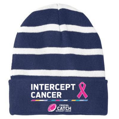 Crucial Catch Intercept Cancer Breast Cancer Awareness Striped Beanie with Solid Band